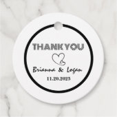 黒スタイリッシュ白結婚式の引き出物ラベル フェイバータグ (正面)