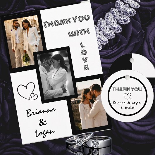 黒スタイリッシュ白結婚式の引き出物ラベル フェイバータグ