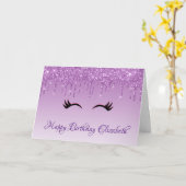 黒スタイリッシュ睫毛&パープルグリッター誕生日 カード (黄色い花)