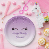 黒スタイリッシュ睫毛&パープルグリッター誕生日 ペーパープレート (パーティー)