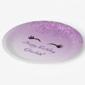 黒スタイリッシュ睫毛&パープルグリッター誕生日 ペーパープレート (アングル)