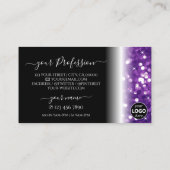 黒スタイリッシュ紫きらめくグリッター（ロゴ付き） 名刺 (裏面)