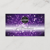黒スタイリッシュ紫きらめくグリッター（ロゴ付き） 名刺 (正面)