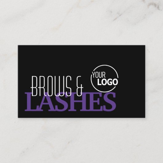 黒スタイリッシュ紫シンプルのロゴと写真 名刺 (正面)