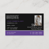 黒スタイリッシュ紫モノグラムとフォトシンプル 名刺 (裏面)