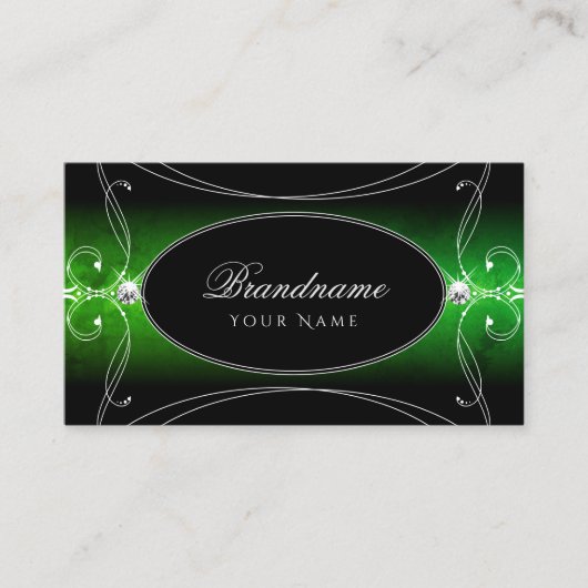 黒スタイリッシュ緑の輝く華美宝石しゃがみ 名刺 (正面)