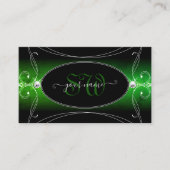 黒スタイリッシュ緑の輝く華美宝石イニシャル 名刺 (正面)