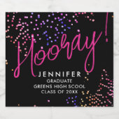 黒スタイリッシュ色・ピンク紙吹雪大学院パーティー スパークリングワインラベル (シングルラベル)