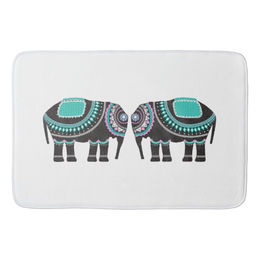 黒スタイリッシュ象華美デザインモダン青 バスマット (正面)