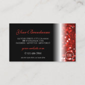 黒スタイリッシュ赤スパークルグリッターイニシャルモダン 名刺 (裏面)