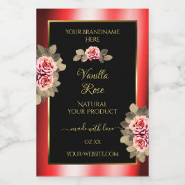 黒スタイリッシュ赤商品ラベルフローラかわいいバラ フードラベル