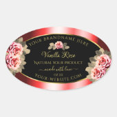 黒スタイリッシュ赤商品ラベルフローラかわいいバラ 楕円形シール (正面)