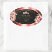 黒スタイリッシュ赤商品ラベルフローラかわいいバラ 楕円形シール (バッグ)