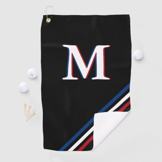 黒スタイリッシュ赤白青パーソナライズされたモノグラム ゴルフタオル (インサイチュ)