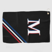 黒スタイリッシュ赤白青パーソナライズされたモノグラム ゴルフタオル (横)