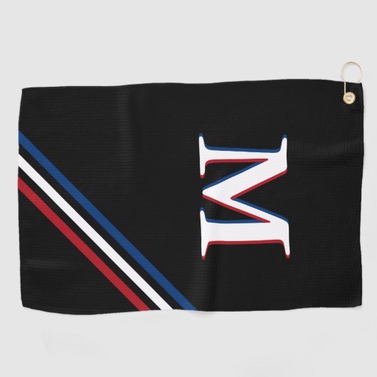 黒スタイリッシュ赤白青パーソナライズされたモノグラム ゴルフタオル (横)