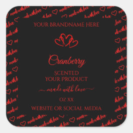 黒スタイリッシュ赤Wordクラウド製品ラベルハート スクエアシール