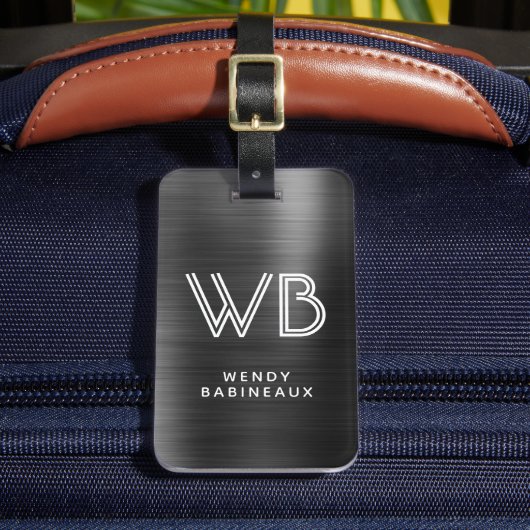 黒スタイリッシュ金エレガント属2モノグラムイニシャル ラゲッジタグ (正面インサイチュ2)