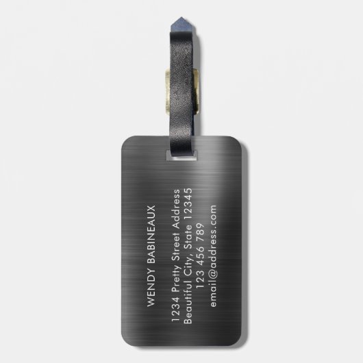 黒スタイリッシュ金エレガント属2モノグラムイニシャル ラゲッジタグ (裏面縦)