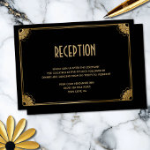 黒スタイリッシュ金ゴールドおもしろいアールデコ結婚披露宴 エンクロージャーカード
