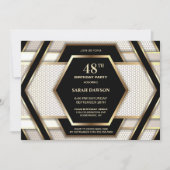 黒スタイリッシュ金ゴールドエイジ誕生日パーティー 招待状 (正面)