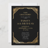 黒スタイリッシュ金ゴールドギャツビー30th誕生日パーティー 招待状 (正面)