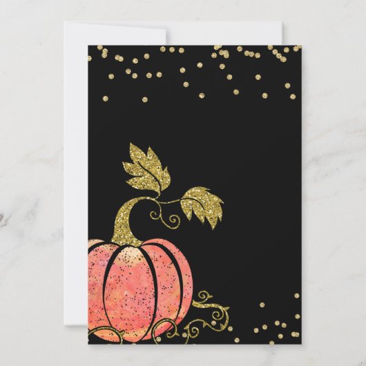 黒スタイリッシュ金ゴールドグリッターカボチャ赤ちゃんシャワー 招待状 (裏面)