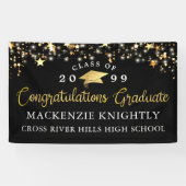 黒スタイリッシュ金ゴールドスクリプトおめでとうグラッドスターズ 横断幕 (横)