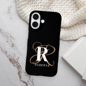 黒スタイリッシュ金ゴールドスクリプトモノグラム名 Case-Mate iPhoneケース