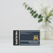 黒スタイリッシュ金ゴールドボックス白ストライプ線トラック 名刺 (スタンド正面)