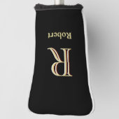 黒スタイリッシュ金ゴールドモノグカスタムラムネームパター ゴルフヘッドカバー (回転90)