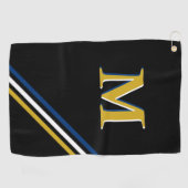 黒スタイリッシュ金ゴールドモノグパーソナライズされたラムストライプ ゴルフタオル (横)