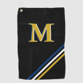 黒スタイリッシュ金ゴールドモノグパーソナライズされたラムストライプ ゴルフタオル (正面)