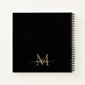 黒スタイリッシュ金ゴールドモノグラムイニシャルスクリプト名 ノートブック (裏面)
