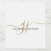 黒スタイリッシュ金ゴールドモノグラムエレガントスクリプト名 ワインラベル (シングルラベル)