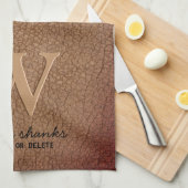 黒スタイリッシュ金ゴールドモノグラム茶カスタム皮革 キッチンタオル (四つ折り)