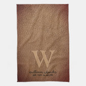 黒スタイリッシュ金ゴールドモノグラム茶カスタム皮革 キッチンタオル (縦)