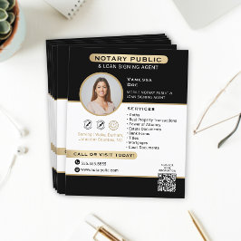 黒スタイリッシュ金ゴールド公証人フォトQRコードマーケティング チラシ