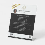 黒スタイリッシュ金ゴールド公証人フォトQRロゴ価格表 台座サイン (正面)