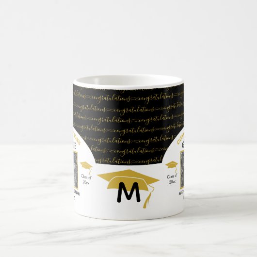 黒スタイリッシュ金ゴールド卒業写真 コーヒーマグカップ (中央)