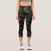 黒スタイリッシュ金ゴールド貝類パターン カプリレギンス (正面)