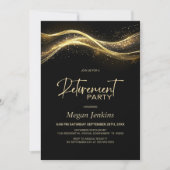 黒スタイリッシュ金ゴールド退職パーティー 招待状 (正面)