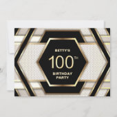 黒スタイリッシュ金ゴールド100th誕生日パーティー 招待状 (裏面)