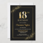 黒スタイリッシュ金ゴールド18th誕生日パーティー 招待状 (正面)