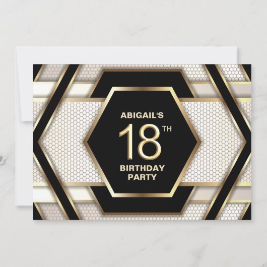 黒スタイリッシュ金ゴールド18th誕生日パーティー 招待状 (裏面)
