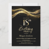 黒スタイリッシュ金ゴールド18th誕生日パーティー 招待状 (正面)