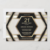 黒スタイリッシュ金ゴールド21歳の誕生日パーティー 招待状 (正面)
