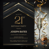 黒スタイリッシュ金ゴールド21歳の誕生日パーティー 招待状