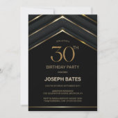 黒スタイリッシュ金ゴールド30th誕生日パーティー 招待状 (正面)