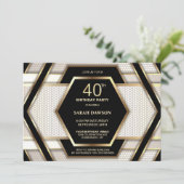 黒スタイリッシュ金ゴールド40歳の誕生日パーティー 招待状 (スタンド正面)